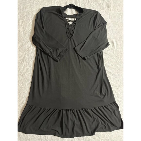 🌵4/$25 Entro Women's Size Large L Black Dress 3/4 Sleeve Keyhole Flowy Soft - Picture 1 of 7